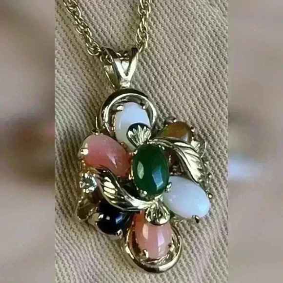 Gold-toned Multi Gemstone & tiny CZ earrings and necklace set - Picture 13 of 13